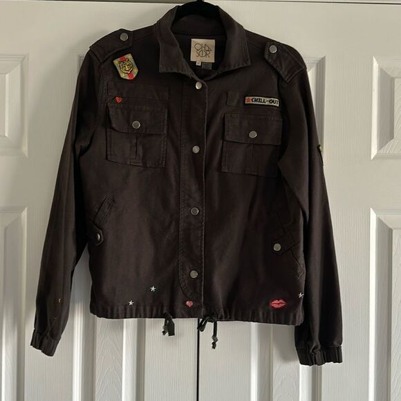 Chaser Women’s Black Canvas Military Jacket with Patches, Size M - Picture 1 of 8